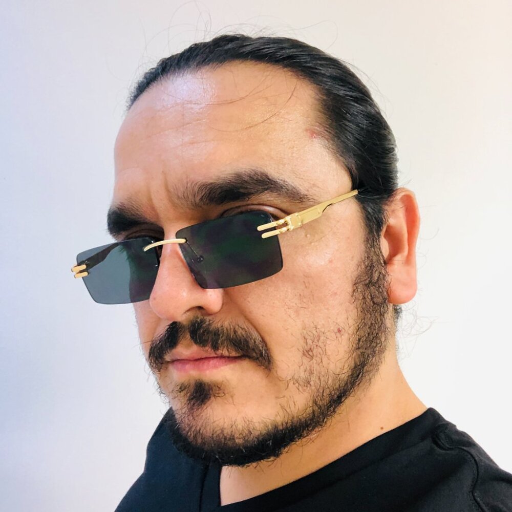 Men Sunglasses Dark Black Lens Trendy New Fashion Retro Shades Gold Metal Lentes